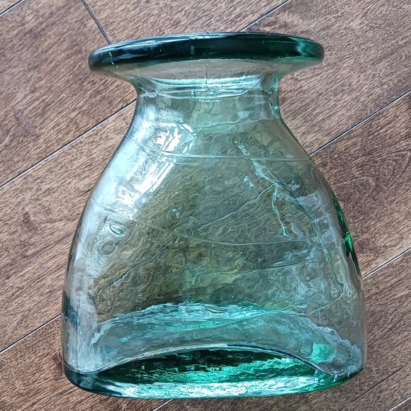 Vintage Green Recycled Glass Vase Oblong Textured Design : Heavy - Picture 1 of 5